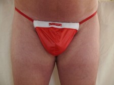 mens red wet look open back